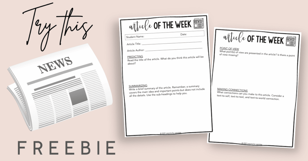 article of the week freebie for assessing ela