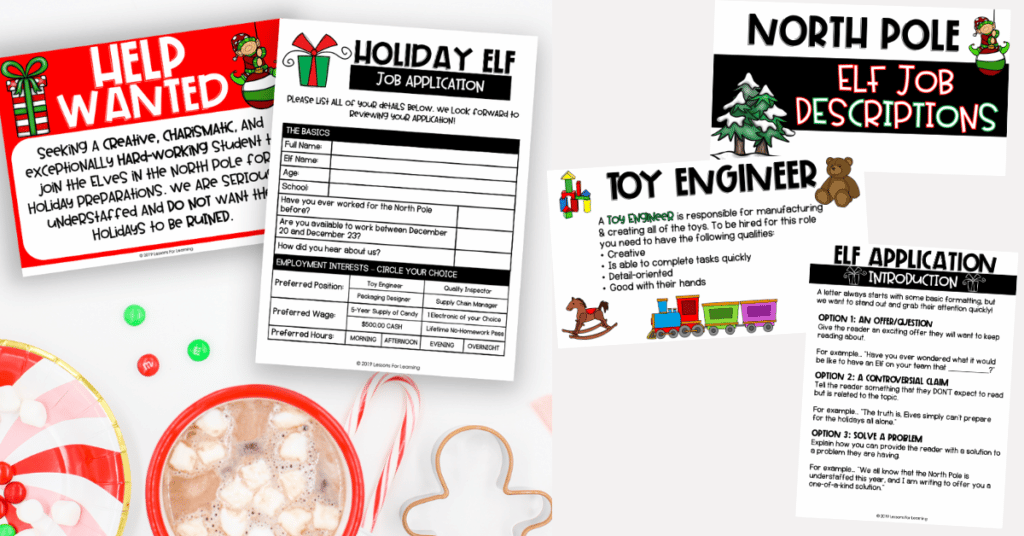 holiday elf job application project-based learning assignment for Christmas