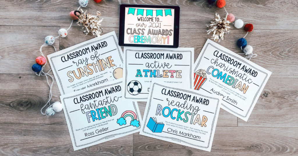 end of year awards ceremony with google slideshow and printable awards