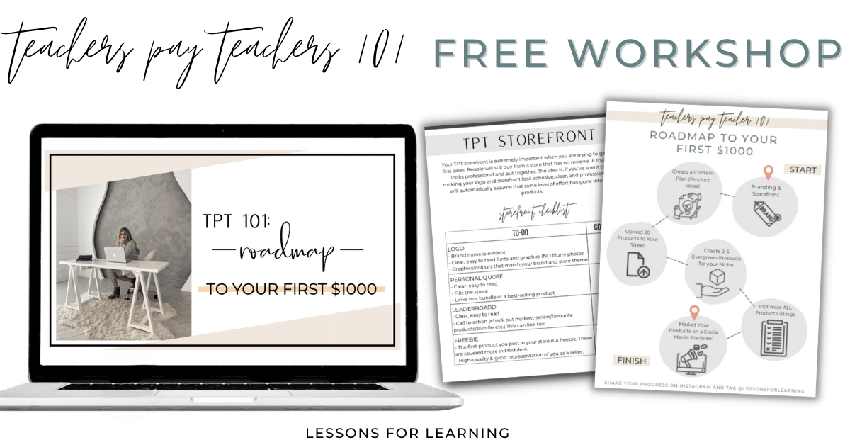 tpt seller workshop image laptop and workbook template for product listing tips