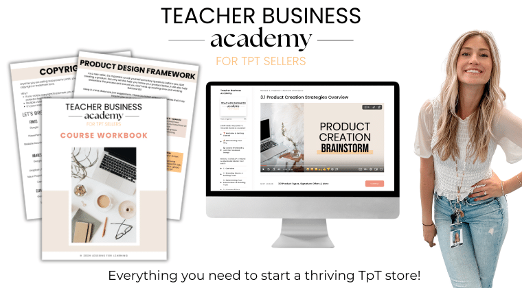 tpt seller course teacher business academy graphic