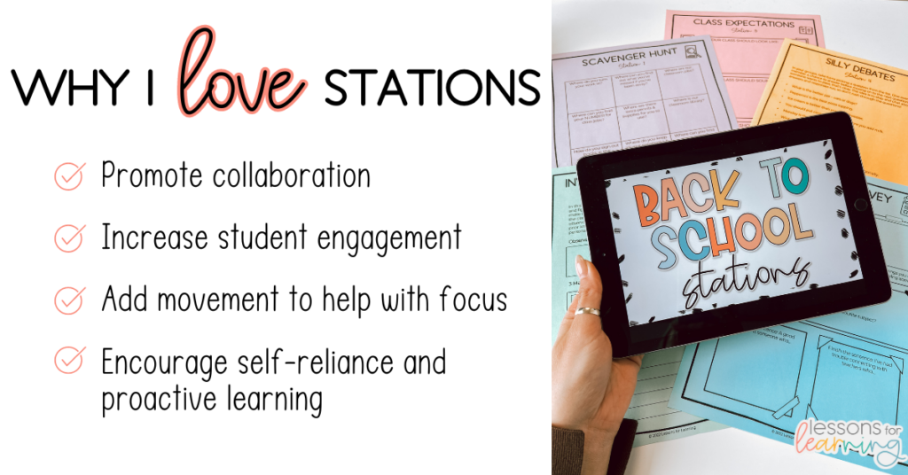 first day of school activities and ideas focus on stations for learning