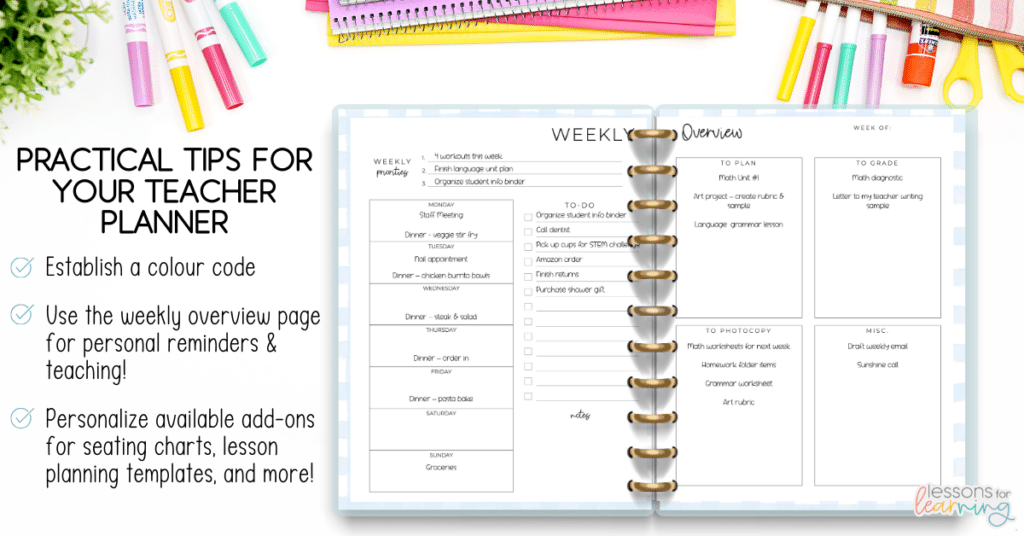 teacher planner weekly overview page