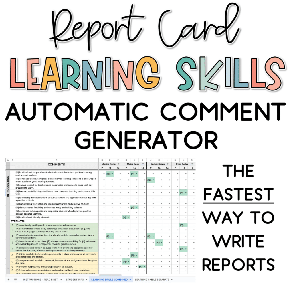 Sample Report Card Comments for Teachers Learning Skills