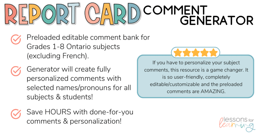 report card comment generator resource for teachers